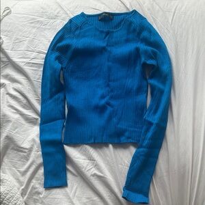 Mango Ribbed Long Sleeve Top - Bright Blue